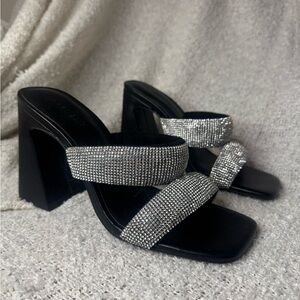 Open Edit Sparkling Silver and Black Women's Heels